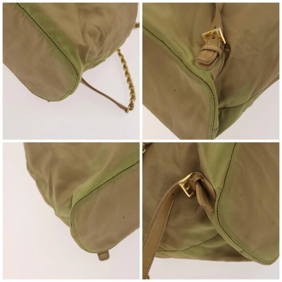 PRADA Chain Backpack Nylon Khaki Gold Auth - Picture 16 of 16